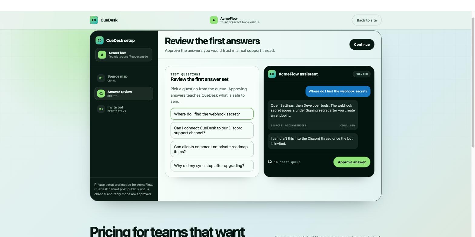 Review the first answers — the AcmeFlow assistant preview